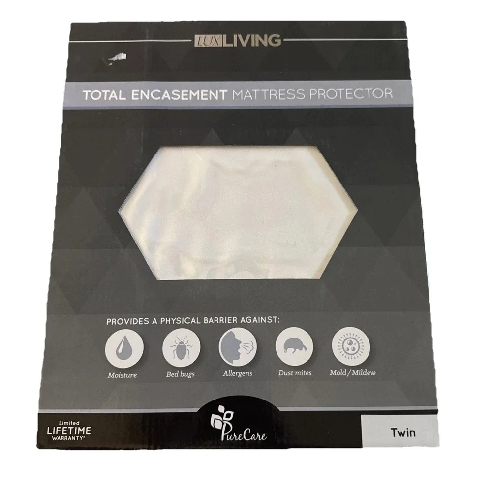 LUX‎ Living Pure Care Mattress Protector Cover Sz Twin Bed Bugs Mites Allergies